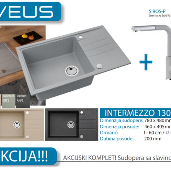 Lož Alveus - Set sudopera sa slavinom i sifonom - Intermezzo 130 + Siros-P - Razne boje