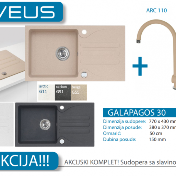 Lož Alveus - Set sudopera sa slavinom i sifonom - Galapagos 30 + Arc 110 (AM180)