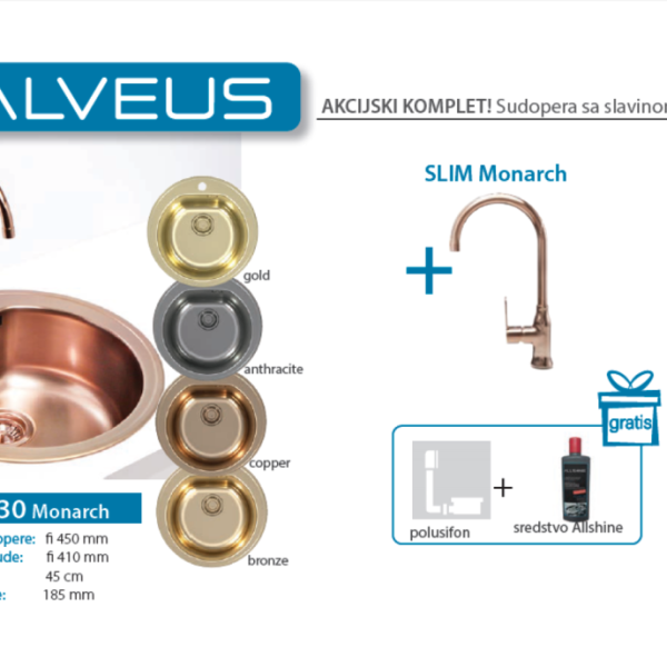 Lož Alveus - Set sudopera sa slavinom i sifonom - Form 30 Monarch + Slim Monarch