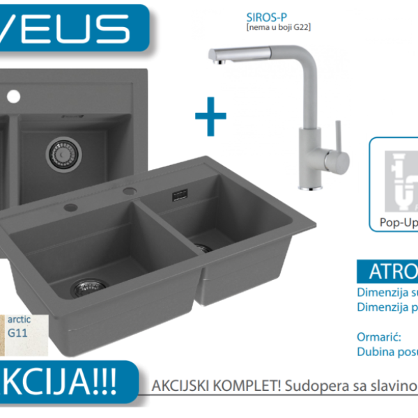 Lož Alveus - Set sudopera sa slavinom i sifonom - Atrox 50 + Siros-P - Razne boje