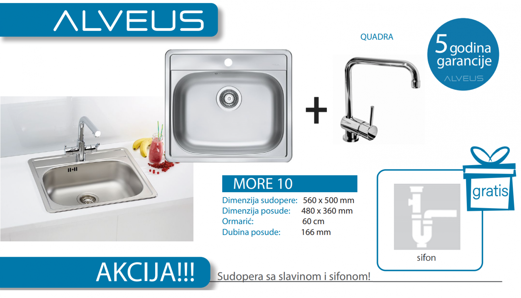 Lož Alveus - Set sudopera sa slavinom - More 10 + Quadra - 1106813 + 1126719
