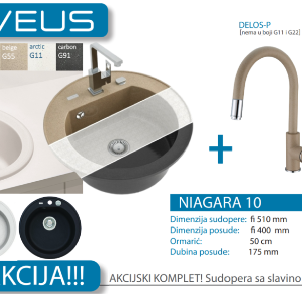 Lož Alveus - Set sudopera sa slavinom i sifonom - Niagara 10 + Delos-P - Razne boje