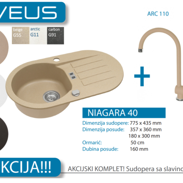 Lož Alveus - Set sudopera sa slavinom i sifonom - Niagara 40 + Arc 110 (AM180)- Razne boje