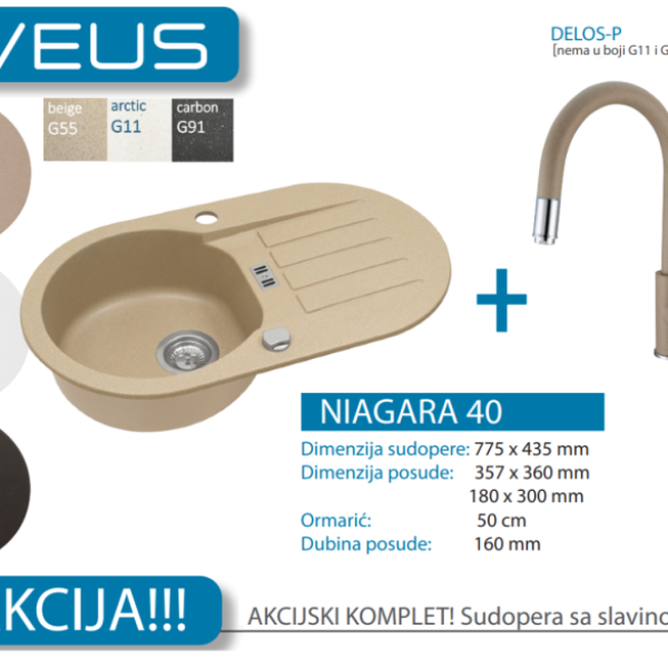 Lož Alveus - Set sudopera sa slavinom i sifonom - Niagara 40 + Delos-P - Razne boje