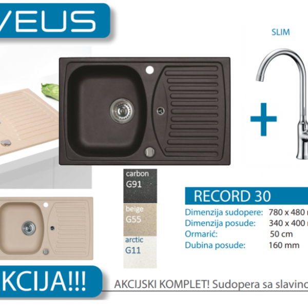 Lož Alveus - Set sudopera sa slavinom i sifonom - Record 30 + Slim